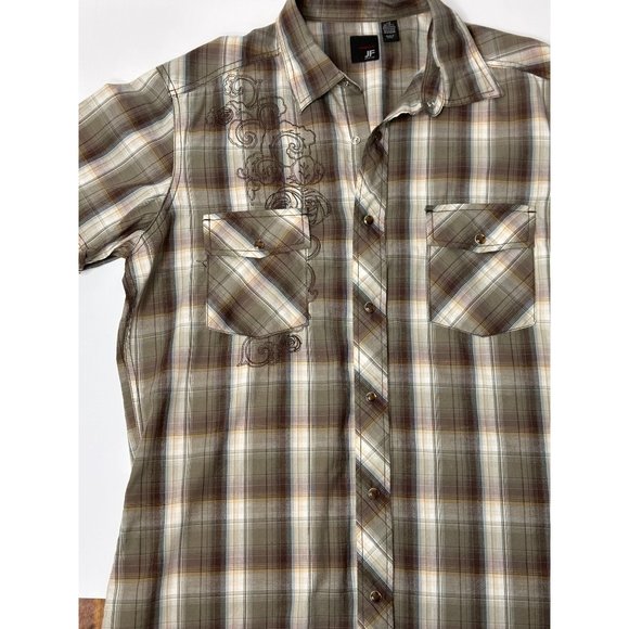 NWT Casual Plaid Shirt Mens Large J Ferrar Short Sleeve Western Snap Buttons - Picture 3 of 11
